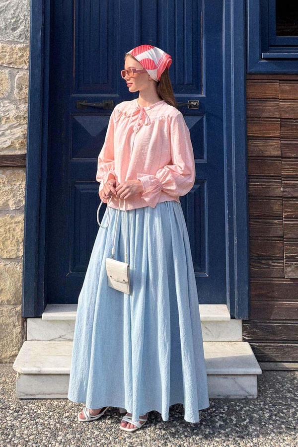 Çizgi Dokulu Gömlek Pudra - 4