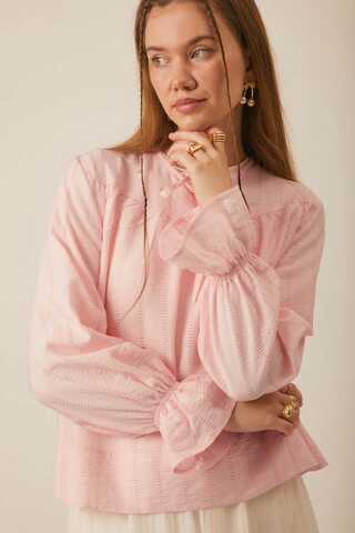 Çizgi Dokulu Gömlek Pudra - 11