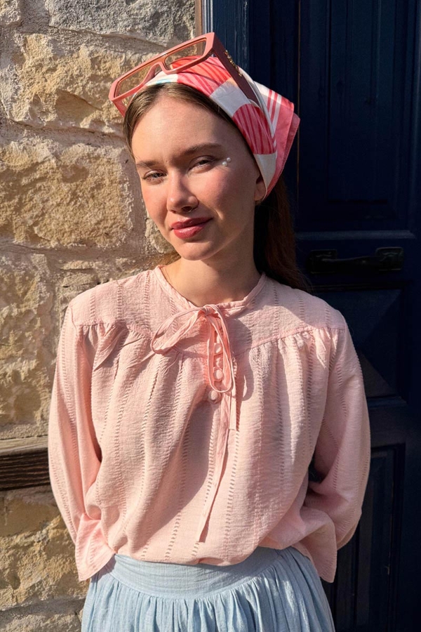 Çizgi Dokulu Gömlek Pudra - 3