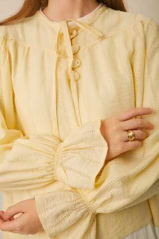 Çizgi Dokulu Gömlek Tereyağı Sarısı - 9