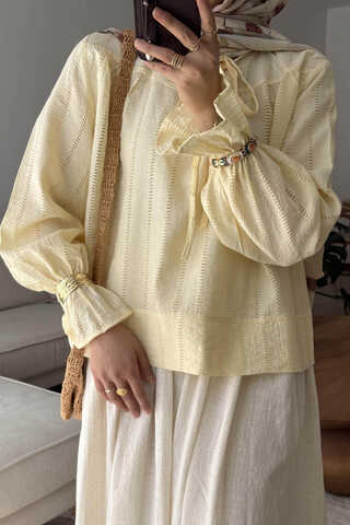 Çizgi Dokulu Gömlek Tereyağı Sarısı - 2