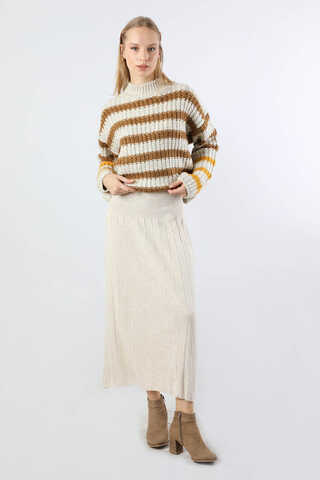 Çizgili Balıkçı Yaka Kazak Kahve - 2