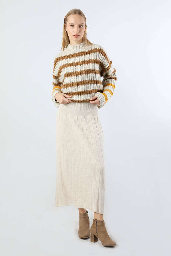 Çizgili Balıkçı Yaka Kazak Kahve - 2