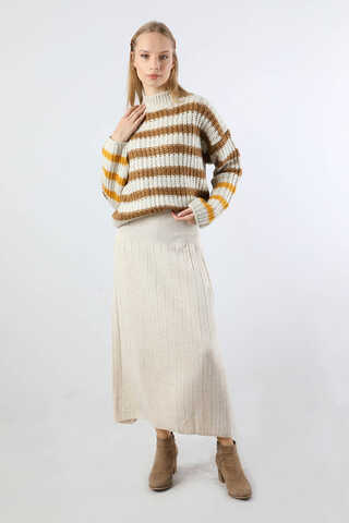 Çizgili Balıkçı Yaka Kazak Kahve - 4