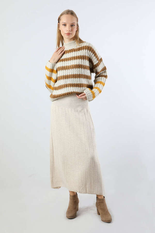 Çizgili Balıkçı Yaka Kazak Kahve - 4