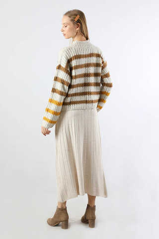 Çizgili Balıkçı Yaka Kazak Kahve - 6