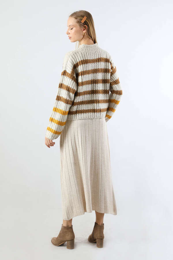 Çizgili Balıkçı Yaka Kazak Kahve - 6