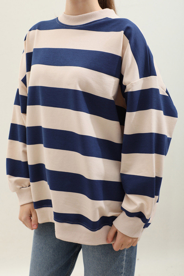 Çizgili Basic Sweat Lacivert - 7