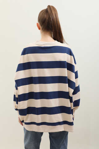 Çizgili Basic Sweat Lacivert - 8