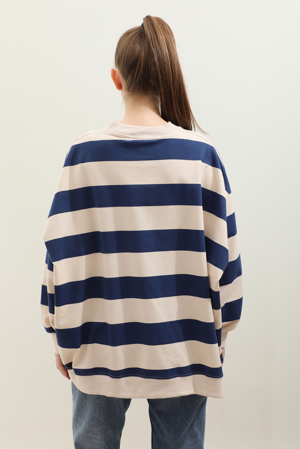 Çizgili Basic Sweat Lacivert - 8