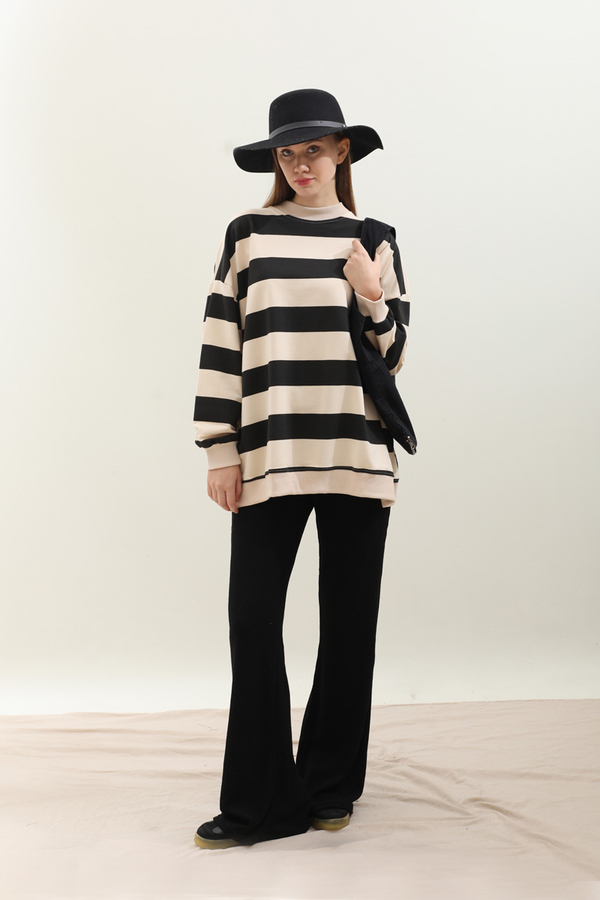 Çizgili Basic Sweat Siyah - 1