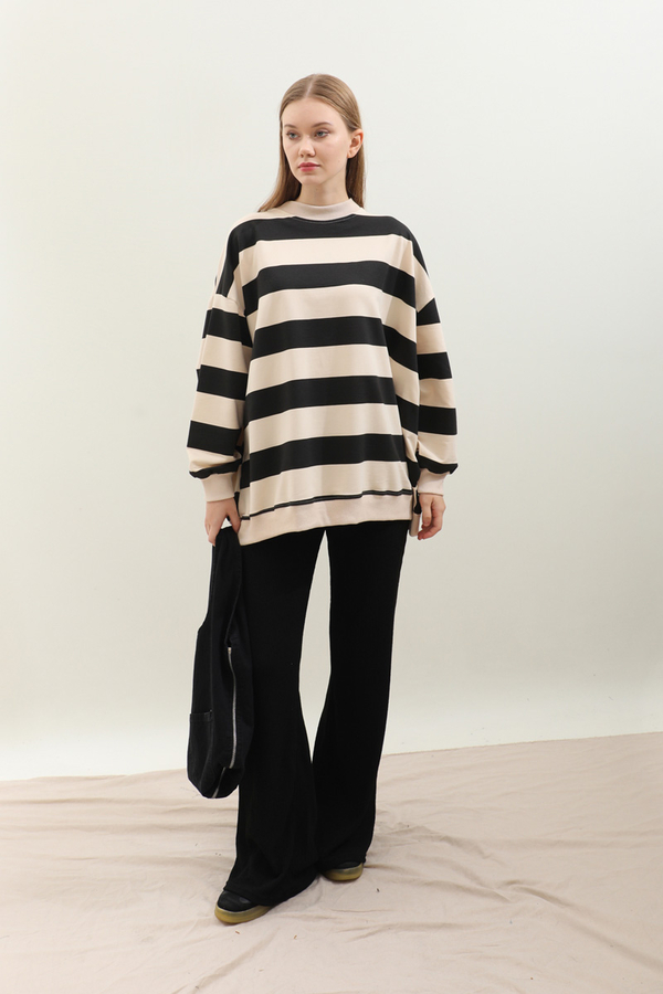 Çizgili Basic Sweat Siyah - 2