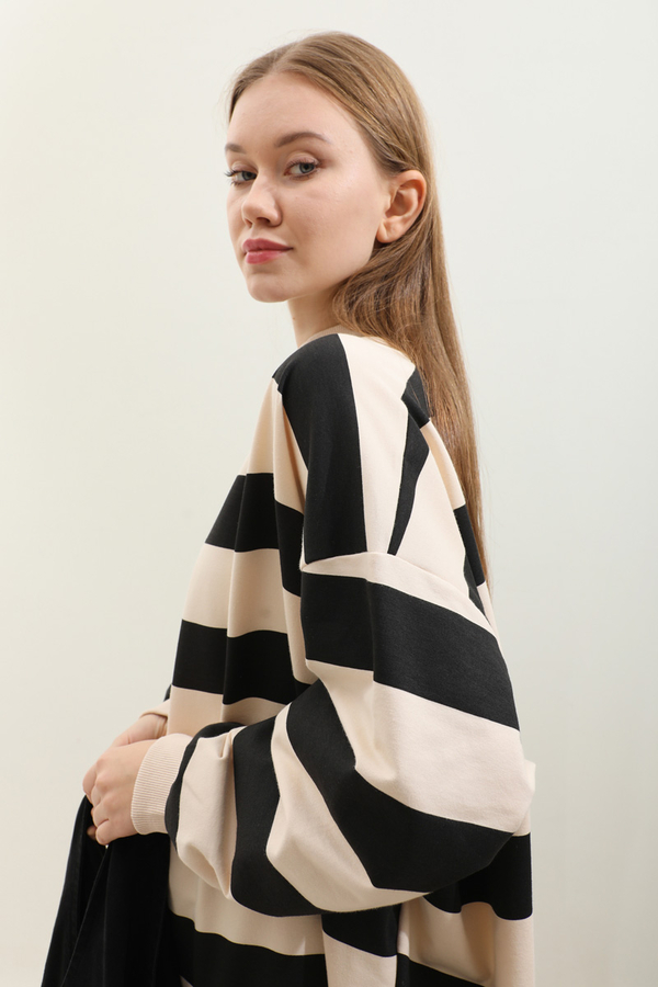 Çizgili Basic Sweat Siyah - 6