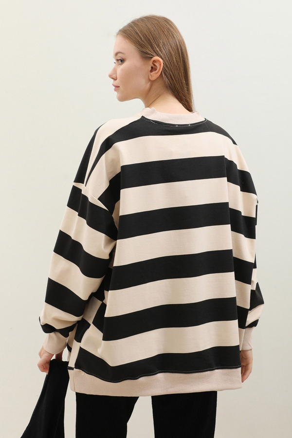 Çizgili Basic Sweat Siyah - 7