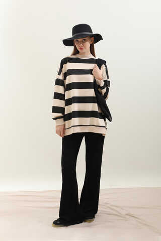 Çizgili Basic Sweat Siyah - 1