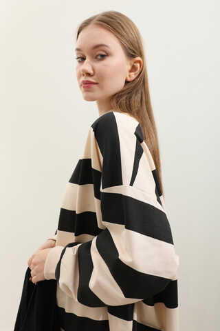 Çizgili Basic Sweat Siyah - 6