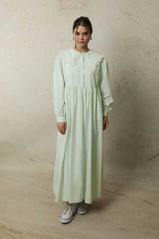 Çizgili Bebe Yaka Elbise Mint - 1