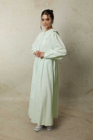 Çizgili Bebe Yaka Elbise Mint - 2