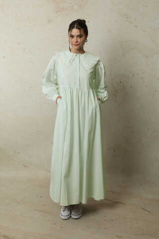 Çizgili Bebe Yaka Elbise Mint - 4