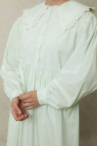 Çizgili Bebe Yaka Elbise Mint - 5