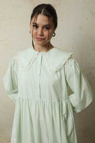 Çizgili Bebe Yaka Elbise Mint - 6