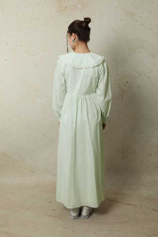 Çizgili Bebe Yaka Elbise Mint - 9