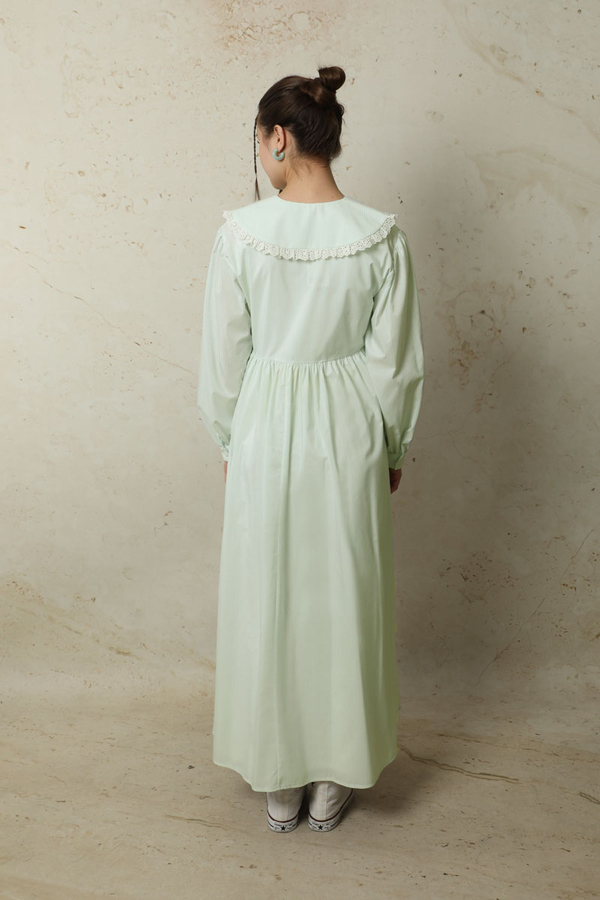 Çizgili Bebe Yaka Elbise Mint - 9