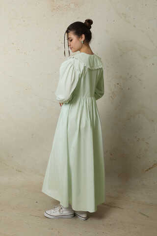 Çizgili Bebe Yaka Elbise Mint - 8