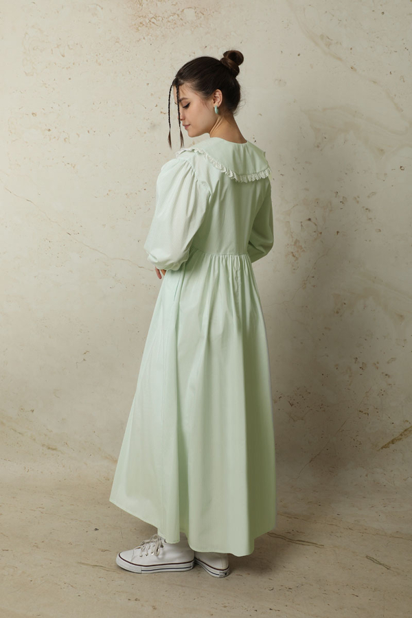 Çizgili Bebe Yaka Elbise Mint - 8