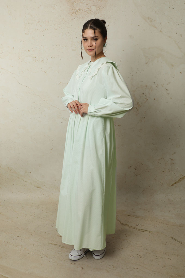 Çizgili Bebe Yaka Elbise Mint - 2
