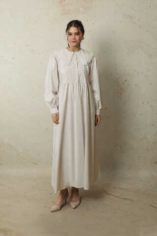 Çizgili Bebe Yaka Elbise Taş - 2