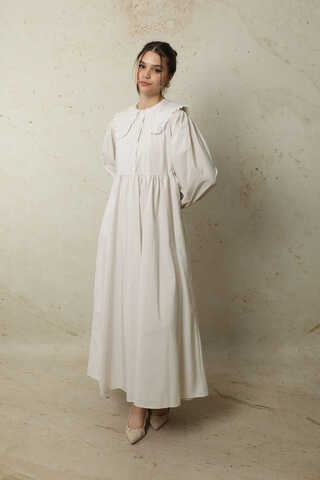 Çizgili Bebe Yaka Elbise Taş - 4