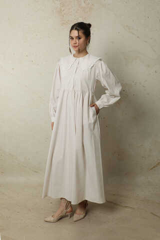 Çizgili Bebe Yaka Elbise Taş - 6