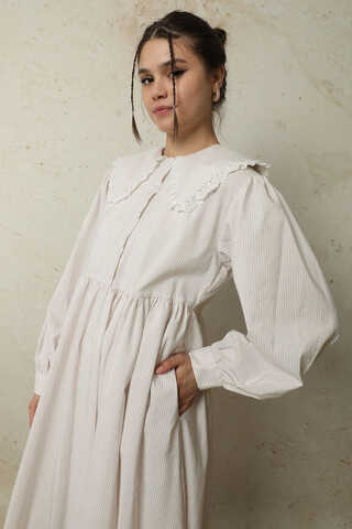 Çizgili Bebe Yaka Elbise Taş - 8