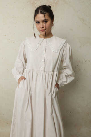 Çizgili Bebe Yaka Elbise Taş - 1