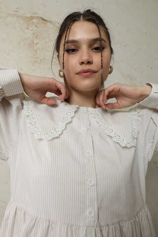 Çizgili Bebe Yaka Elbise Taş - 7