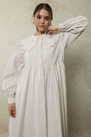 Çizgili Bebe Yaka Elbise Taş - 3