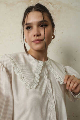 Çizgili Bebe Yaka Elbise Taş - 5