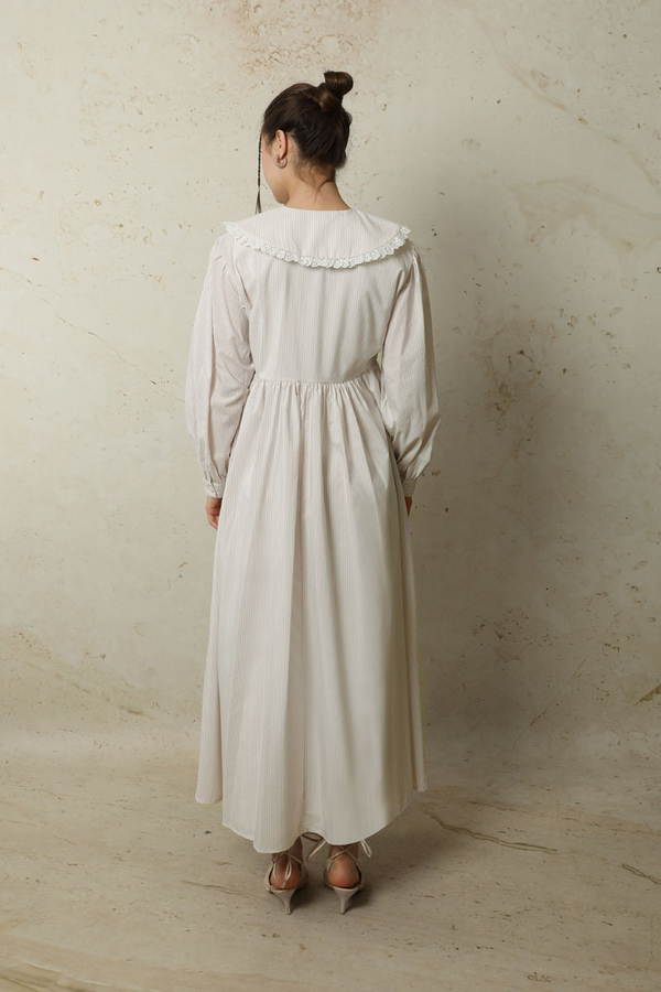 Çizgili Bebe Yaka Elbise Taş - 9