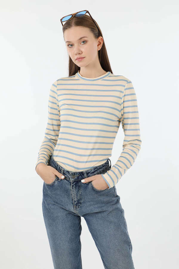 Çizgili Body Bebe Mavisi - 1