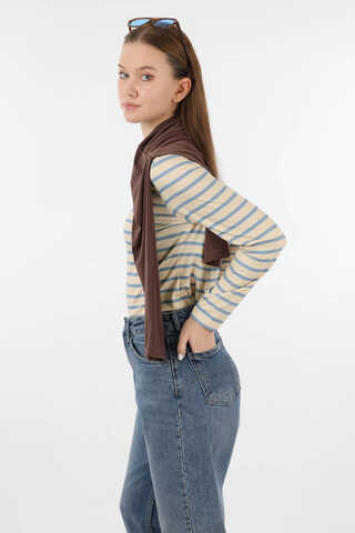 Çizgili Body Bebe Mavisi - 3