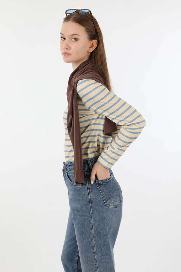 Çizgili Body Bebe Mavisi - 3