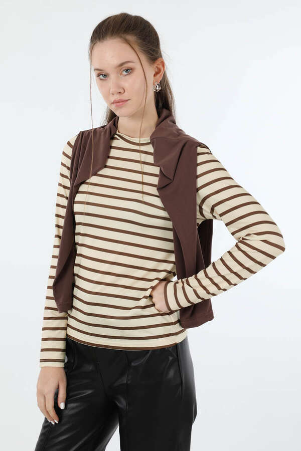 Çizgili Body Kahverengi - 1