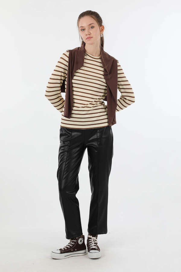 Çizgili Body Kahverengi - 4