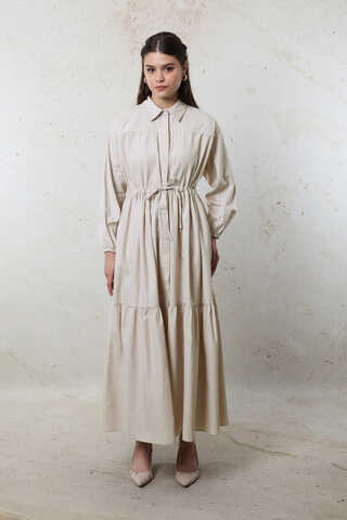 Çizgili Büzgü Elbise Taş - 3