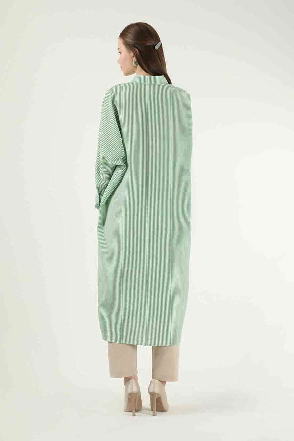 Çizgili Uzun Tunik Gömlek Yeşil - 5