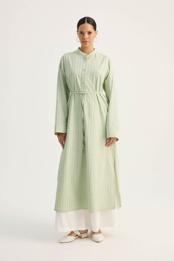 Çizgili Hakim Yaka Tunik Açık Yeşil - 2