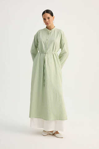 Çizgili Hakim Yaka Tunik Açık Yeşil - 3