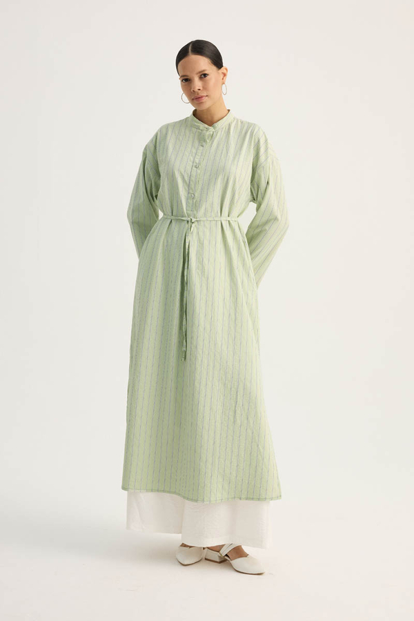 Çizgili Hakim Yaka Tunik Açık Yeşil - 3