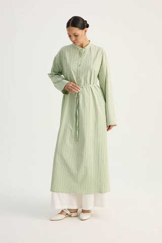 Çizgili Hakim Yaka Tunik Açık Yeşil - 4